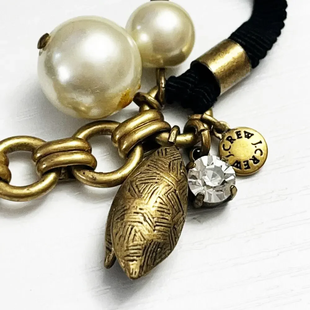 J. Crew Faux Pearl & Brass Flower Buds Ribbon Necklace